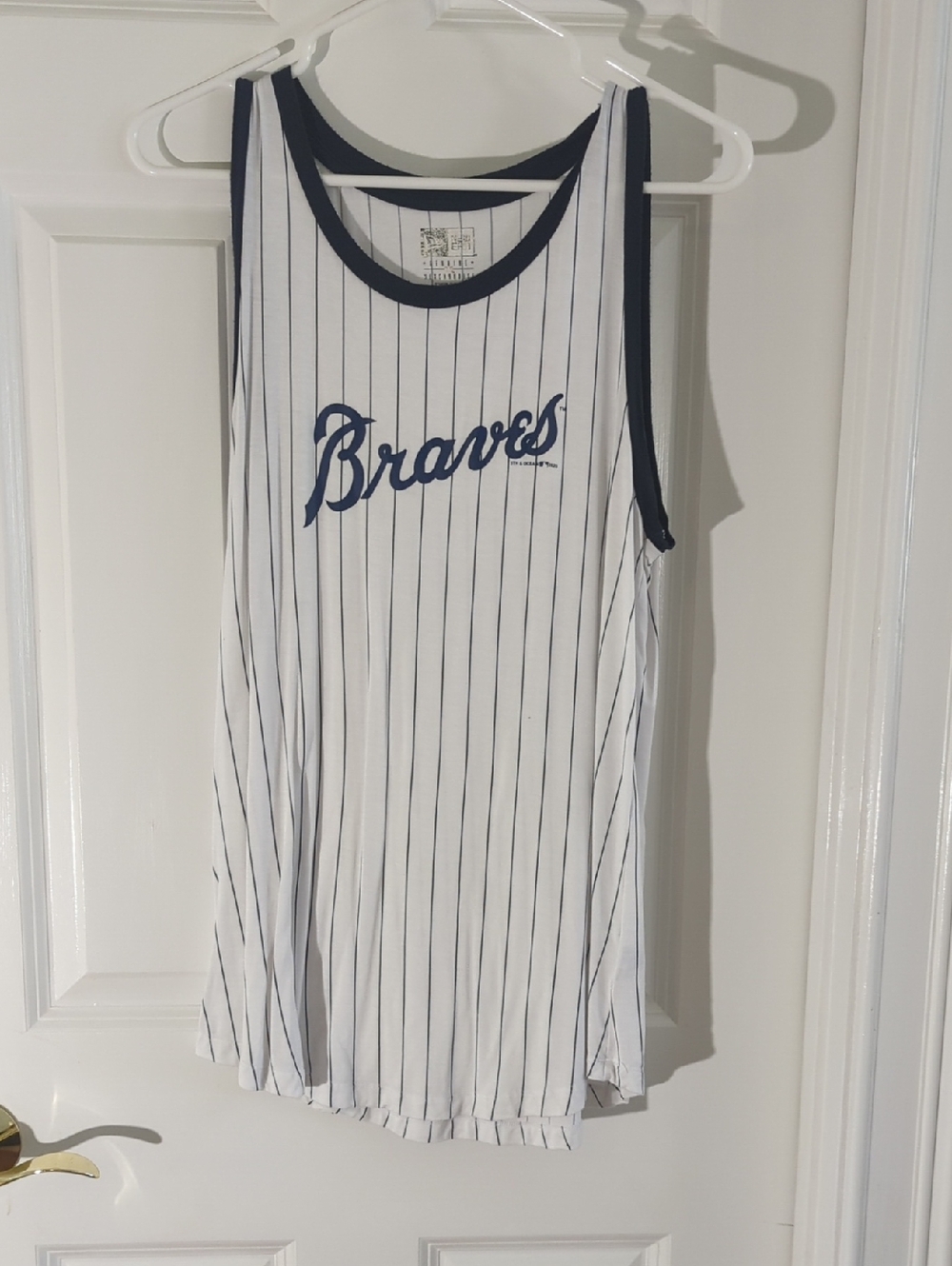 Genuine Merchandise White Pinstripe Tank with Navy Trim